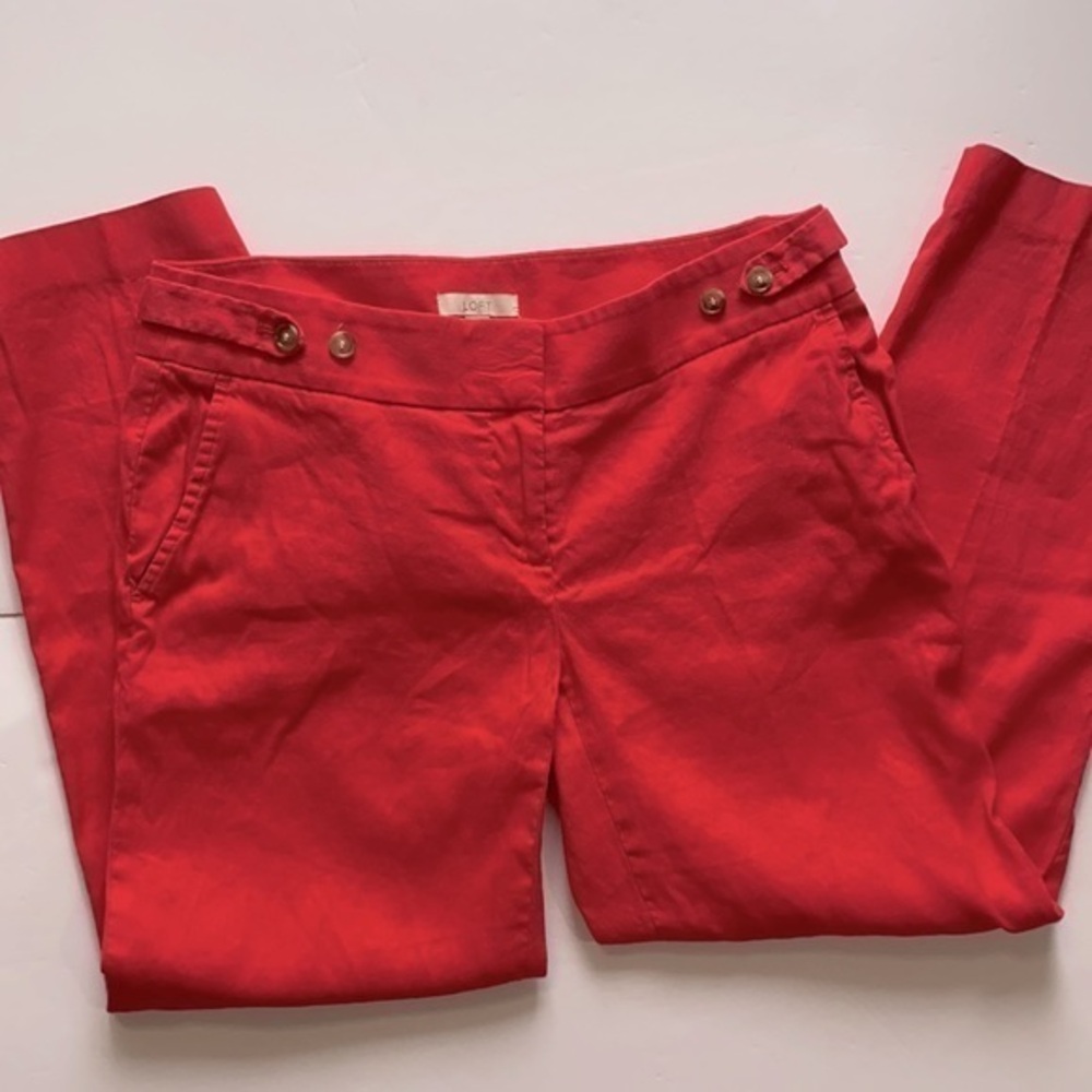 LOFT Women’s Marisa Red Linen Blend Ankle Trouser Size 4 EUC